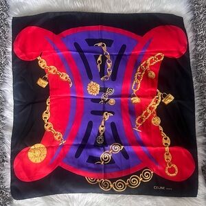❌SOLD❌Celine Paris Silk Scarf with Gold Chain Design